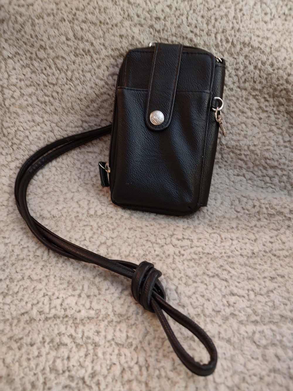 Women's Or Mans Black Crossbody Phone Pouch - Minimal Leather Carry